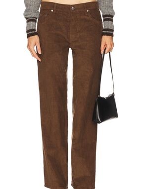 Low-Rise Straight Leg Corduroy Pants - Brown